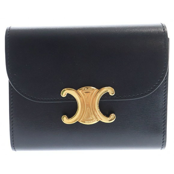 Celine Black Triomphe Wallet Tri Leather Flap - Picture 1 of 5